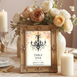 Pastel Chic Elegant Floral Vintage Chandelier Table Number