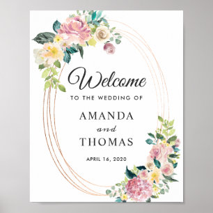 Pastel Chic Floral Oval Frame Welcome Wedding Sign