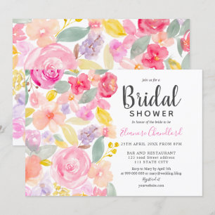 Pastel chic pink floral watercolor bridal shower invitation
