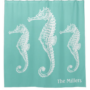 Pastel Chic Seahorse Family Teal Green