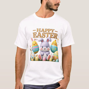 Pastel Chick and Bunny in Egg Happy Easter T-Shirt