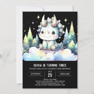 Pastel Children Triceratops Birthday Invitation