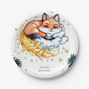 Pastel Children's Fox Birthday Paper Plate