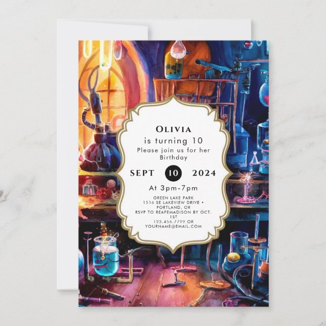  Pastel Children's Magic Scientist Birthday Invitation (Front)
