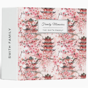 Pastel Chinese Pagoda Cherry Blossom Landscape Binder