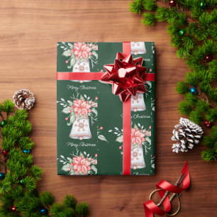 Pastel Christmas bell with poinsettia Wrapping Pa Paper