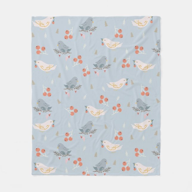 Pastel Christmas Birds Seamless Pattern Fleece Blanket (Front)