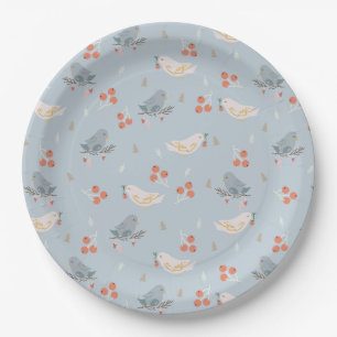 Pastel Christmas Birds Seamless Pattern Paper Plate