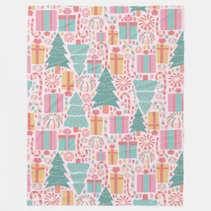 Pastel Christmas Cheer Seamless Pattern Fleece Blanket