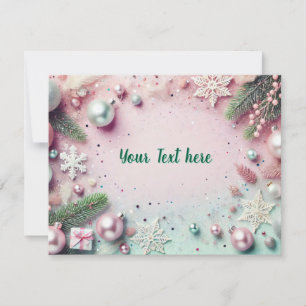 Pastel Christmas Glitter Background with Ornaments Holiday Card
