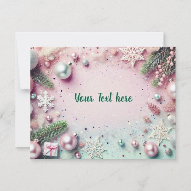 Pastel Christmas – Glitter Ornament Holiday Card (Front)