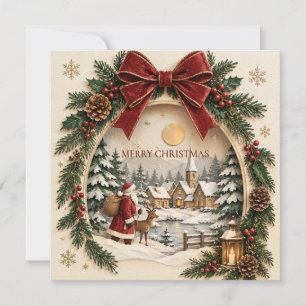 Pastel Christmas Greeting, Santa Claus and snowy Card