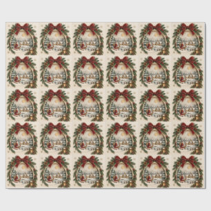 Pastel Christmas Greeting, Santa Claus and snowy Wrapping Paper