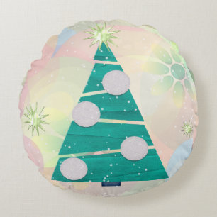 Pastel Christmas HOLIDAY Round Pillow