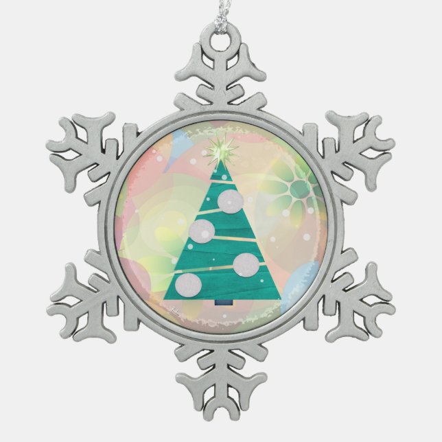 Pastel Christmas HOLIDAY Snowflake Pewter Christmas Ornament (Front)