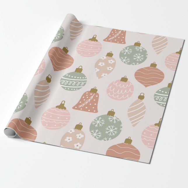Pastel Christmas Ornament Pattern Wrapping Paper (Unrolled)