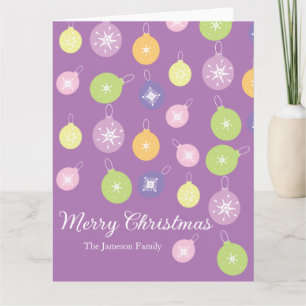 Pastel Christmas Ornaments Snowflakes Violet Card