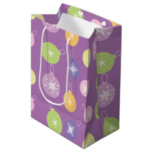 Pastel Christmas Ornaments Snowflakes Violet   Medium Gift Bag