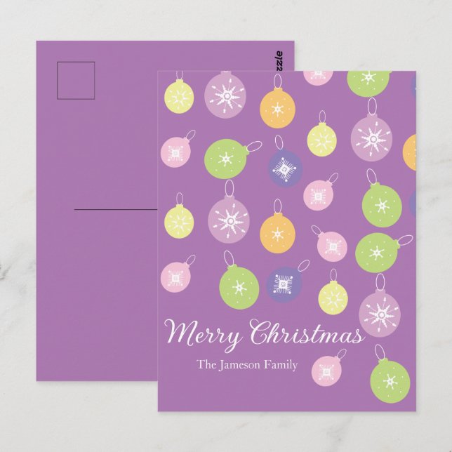 Pastel Christmas Ornaments Snowflakes Violet  Postcard (Front/Back)