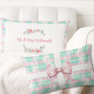 Pastel Christmas Personalized Name Cottage Pink Lumbar Pillow