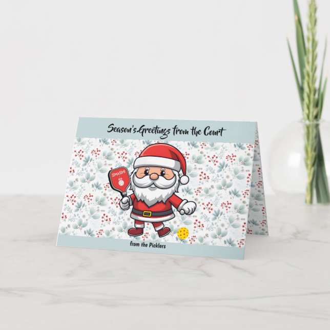 Pastel Christmas pickleball Santa Holiday Card (Front)