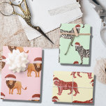 Pastel Christmas Safari Animals | Lion Zebra Tiger Wrapping Paper Sheet<br><div class="desc">This pastel Christmas safari animals with lions,  zebras,  and tigers wrapping paper sheets will give your presents & gifts a nice soft pastel look.  There are three different patterns,  which match perfectly. Check out our other Christmas supplies for more matching items.</div>