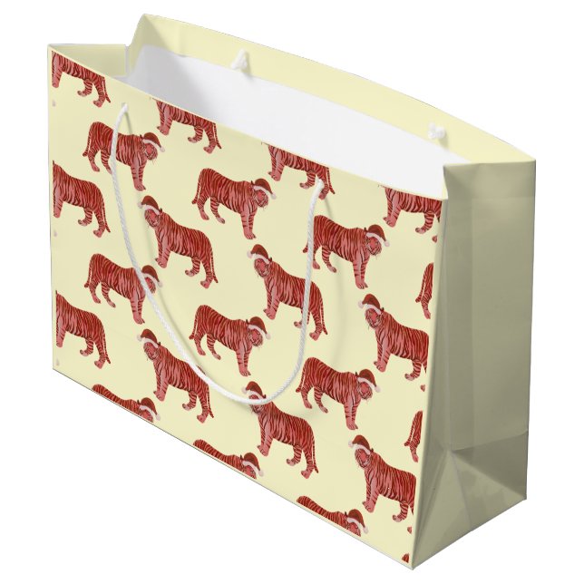 Pastel Christmas Safari Animals Pink Tiger Wrappin Large Gift Bag (Back Angled)