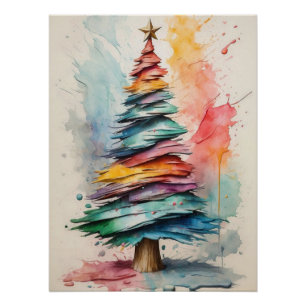 Pastel Christmas Tree: Abstract Oil Painting Poster