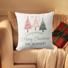 Pastel Christmas Tree Custom Family Cocktail Throw Pillow