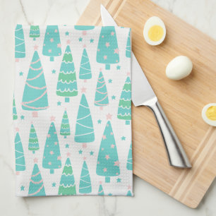 Pastel Christmas Tree Forest Kitchen Towel