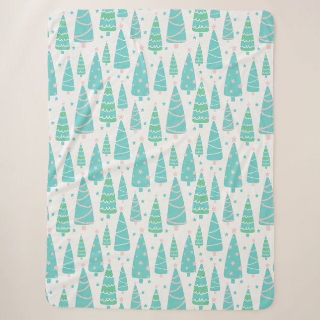 Pastel Christmas Tree Forest Sherpa Blanket (Front)