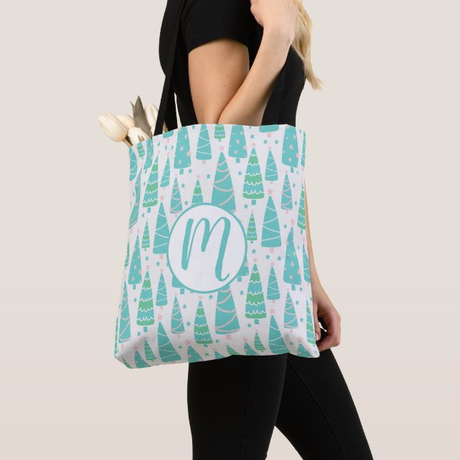 Pastel Christmas Tree Forest Tote Bag (Close Up)