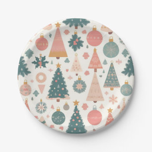 Pastel Christmas Tree Ornaments Holiday Paper Plate