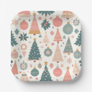 Pastel Christmas Tree Ornaments Holiday Paper Plate