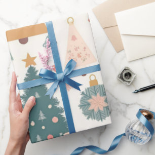 Pastel Christmas Tree Ornaments Holiday Wrapping Paper