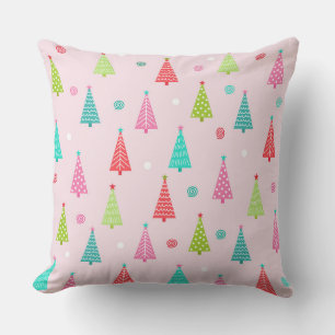 Pastel Christmas Tree Throw Pillow 