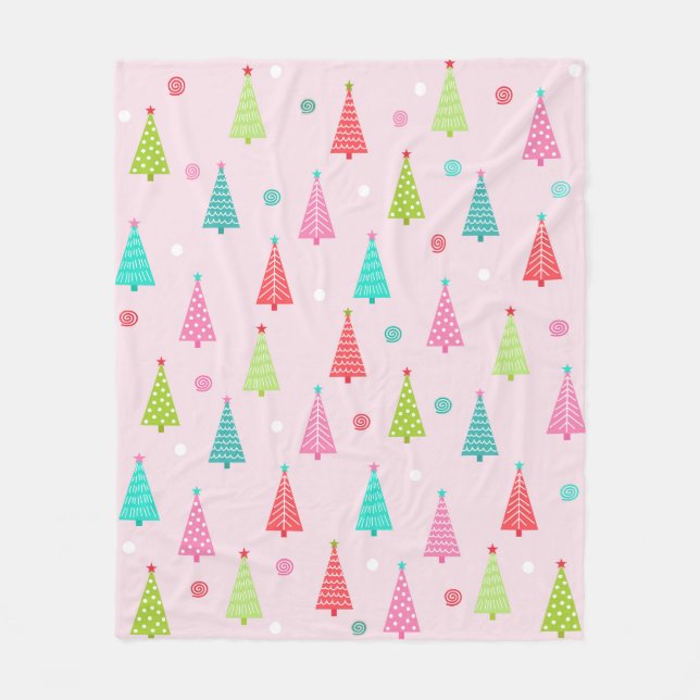 Pastel Christmas Trees Fleece Blanket (Front)