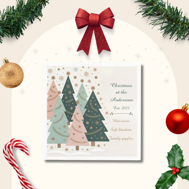 Pastel Christmas Trees Personalized Holiday Napkin (Creator Uploaded)