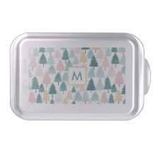 Pastel Christmas Trees Pine Forest Monogram