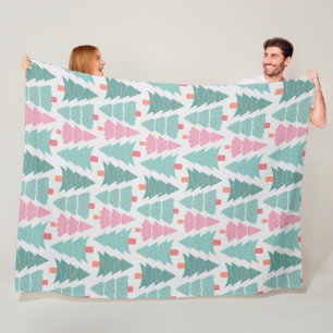 Pastel Christmas Trees Seamless Pattern Fleece Blanket