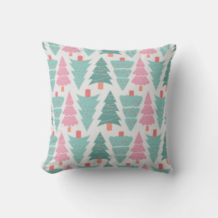 Pastel Christmas Trees Seamless Pattern Throw Pillow