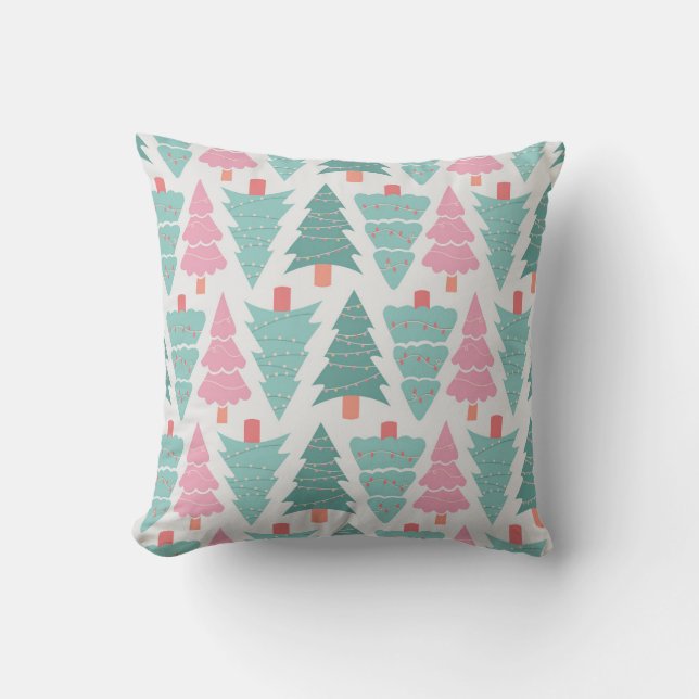 Pastel Christmas Trees Seamless Pattern Throw Pillow (Front)