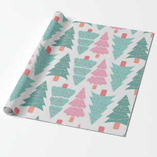 Pastel Christmas Trees Seamless Pattern Wrapping Paper