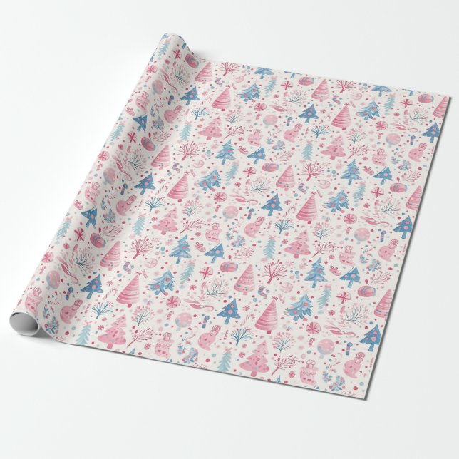 "Pastel Christmas Wonderland Pattern" Wrapping Paper (Unrolled)