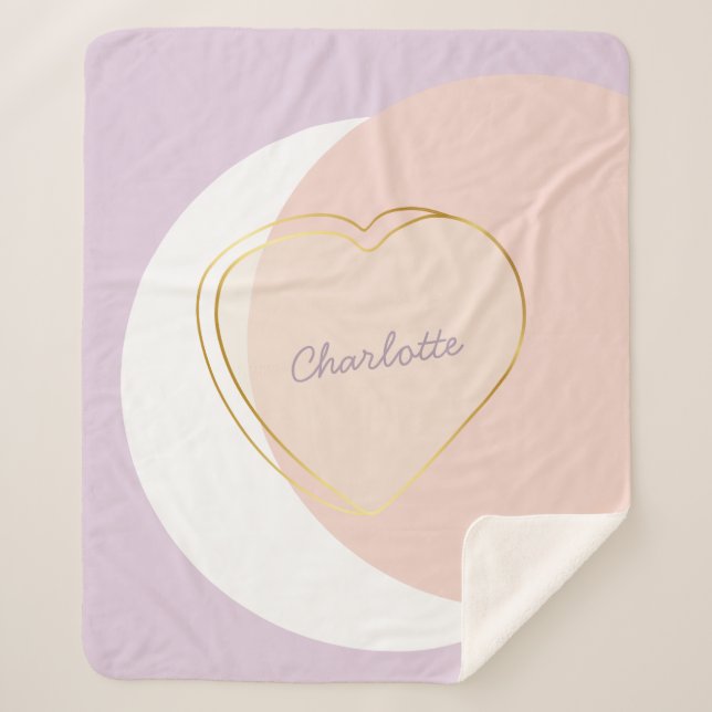 Pastel Circles and Hearts with Child's Name Sherpa Blanket (Front)