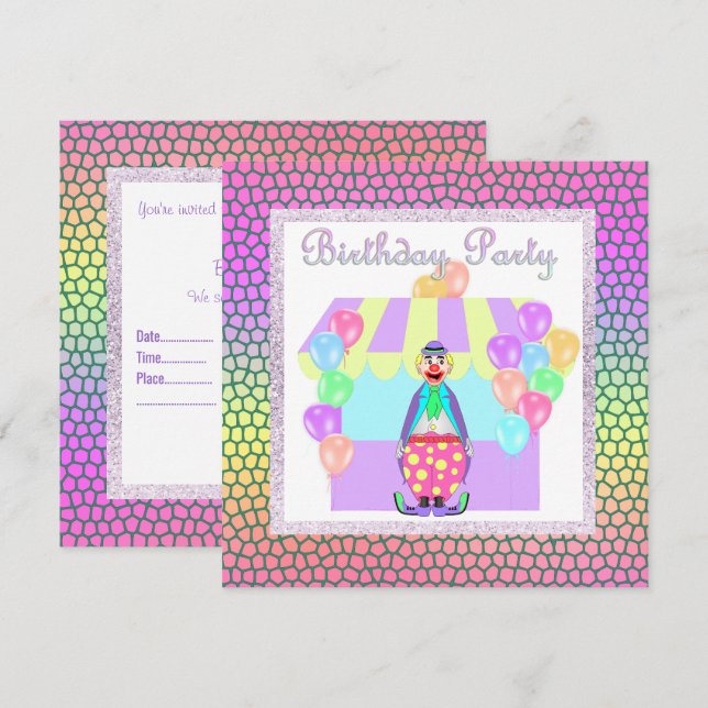PASTEL CIRCUS CLOWN BIRTHDAY PARTY INVITATION (Front/Back)