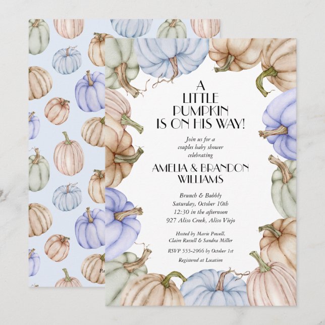 Pastel Citrouilles Garçon Baby Douche Invitations (Devant / Derrière)
