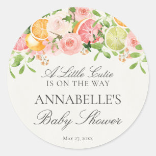 Pastel Citrus Floral Cutie Baby Shower Favour Classic Round Sticker