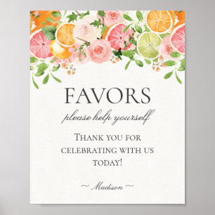 Pastel Citrus Floral Little Cutie Favours Sign