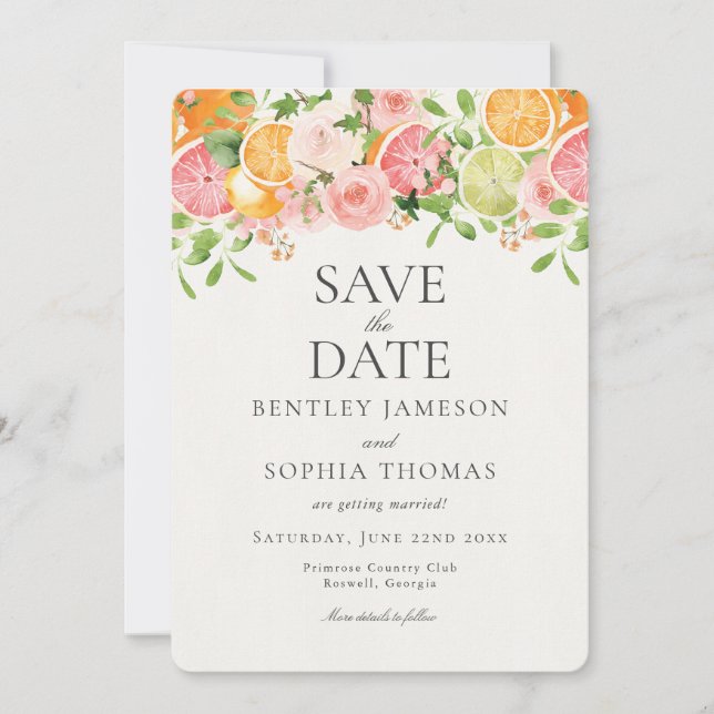 Pastel Citrus Floral Main Squeeze Save the Date Invitation (Front)